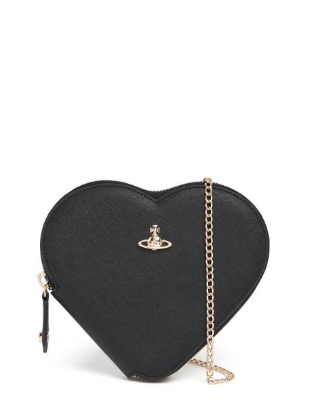 Bolsas de cadena de cuero con corazón Vivienne Westwood negro