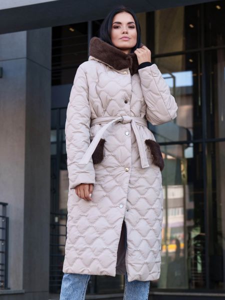 Бежевое утепленное нейлоновое пальто Jadone Fashion