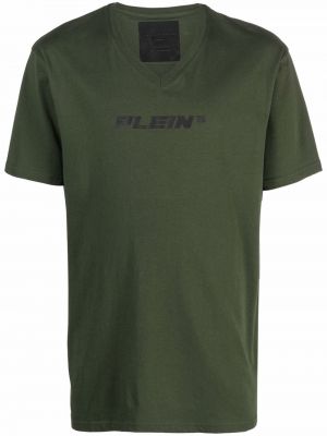 Tričko s potiskem s výstřihem do v Philipp Plein zelené