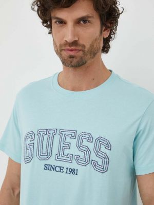 Koszulka bawełniana Guess niebieska