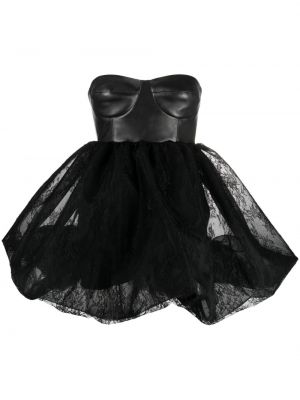 Δερμάτινη κοκτέιλ φόρεμα με δαντέλα The Mannei μαύρο