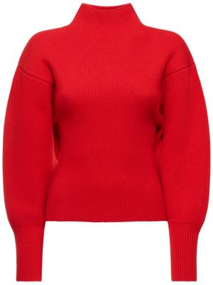 Volneni pulover iz kašmirja z puhastimi rokavi Ferragamo rdeča