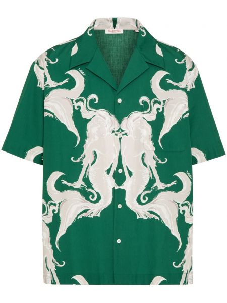 Памучна тениска с принт Valentino Garavani зелено