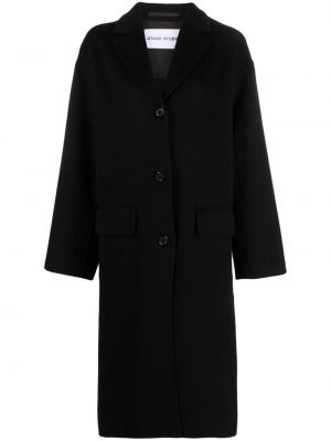 Μάλλινο παλτό με λαιμόκοψη v Stand Studio μαύρο
