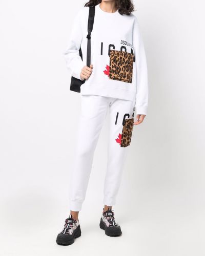 Pantalon de joggings à imprimé à imprimé léopard Dsquared2 blanc