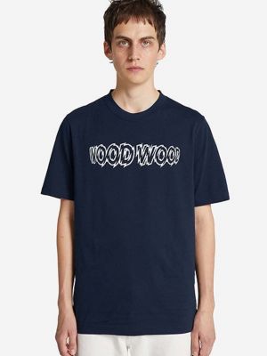 Bombažna majica Wood Wood modra