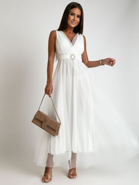Sukienka długa tiulowa Fasardi biała