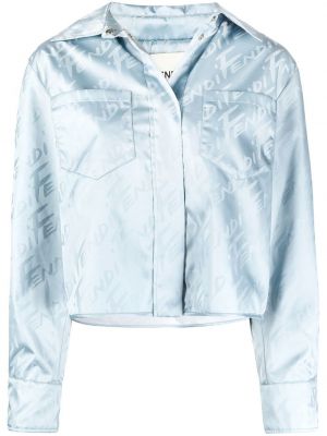 Укороченная куртка с принтом атласная Fendi, синяя