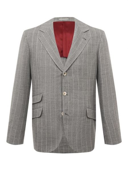 Льняной шерстяной пиджак Brunello Cucinelli серый