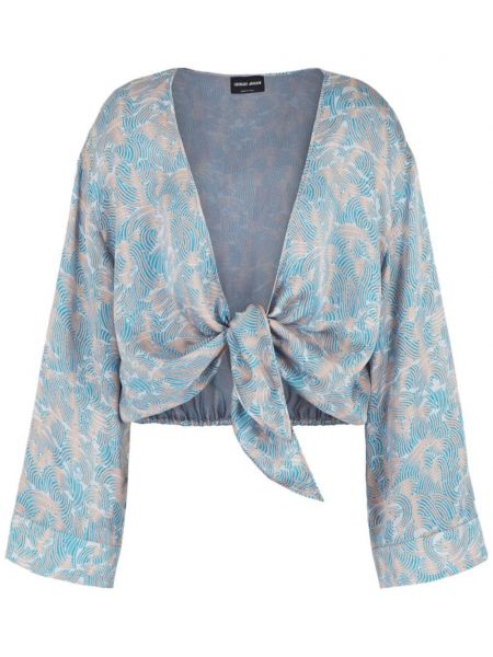 Копринена къса блуза с принт с абстрактен десен Giorgio Armani