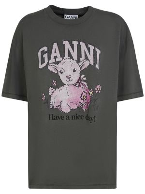 T-shirt di cotone in jersey Ganni nero