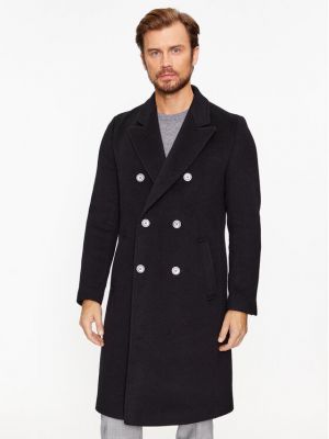 Slim fit vlnený priliehavý kabát Hugo čierna