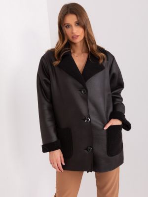 Kožený kabát s knoflíky Fashionhunters černý