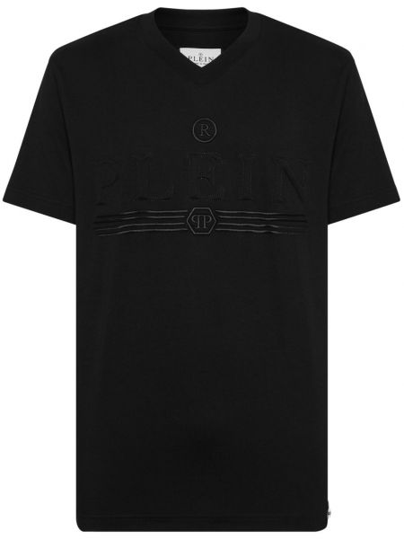 T-shirt aus baumwoll mit print mit v-ausschnitt Philipp Plein schwarz