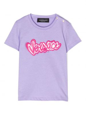 Printti puuvilla t-paita tytöille Versace Kids violetti