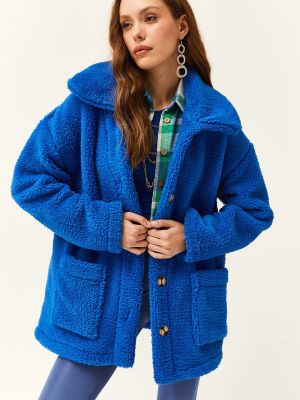 Oversize jaka ar pogām ar kabatām Olalook zils