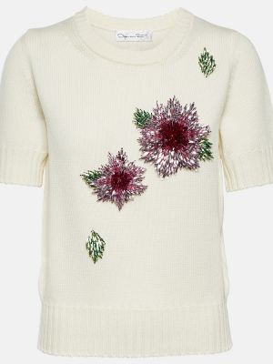 Kvetinové vlnené tričko Oscar De La Renta biela