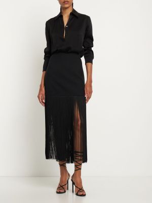 Midi φούστα με κρόσσια από κρεπ Michael Kors Collection μαύρο