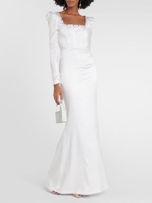 Hedvábné dlouhé šaty Alessandra Rich bílé