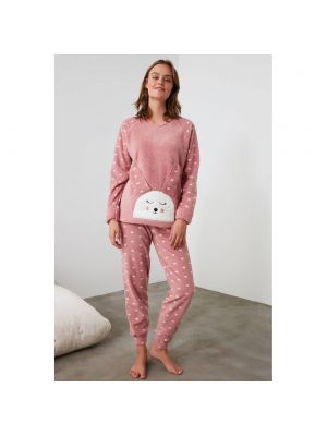 Pijamale cu broderie Trendyol roz