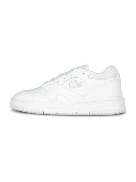 Sneakersy skórzane w jednolitym kolorze Lacoste białe