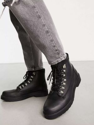 Черные кожаные ботинки со шнуровкой и коротким носком Selected Homme