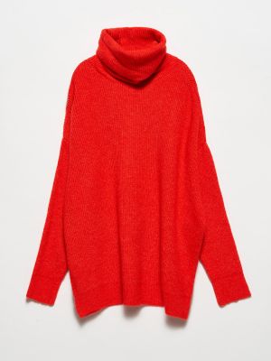 Brīva piegriezuma džemperis ar augstu apkakli Dilvin sarkans
