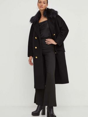 Черное шерстяное пальто оверсайз Elisabetta Franchi