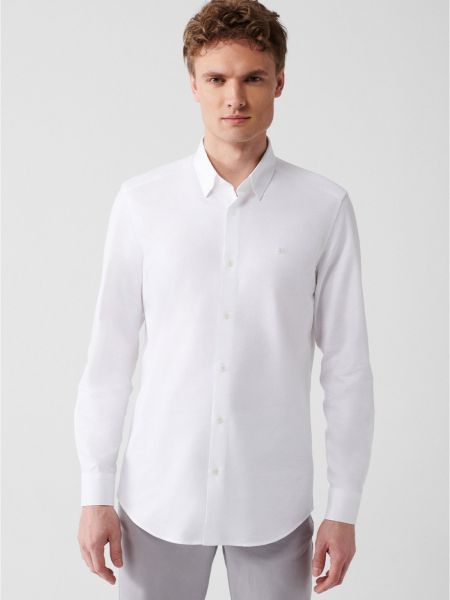 Βαμβακερό πουκάμισο με κουμπιά σε στενή γραμμή Avva λευκό