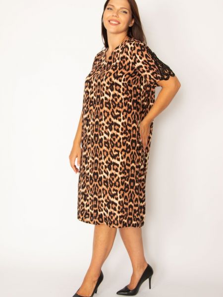 Mežģīņu kleita ar leoparda rakstu ar v veida izgriezumu şans