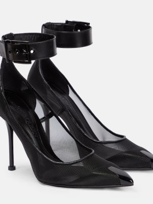 Мрежести кожени полуотворени обувки Alexander Mcqueen черно