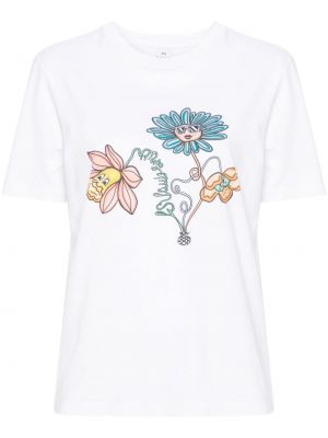 Kvetinové bavlnené tričko Ps Paul Smith biela