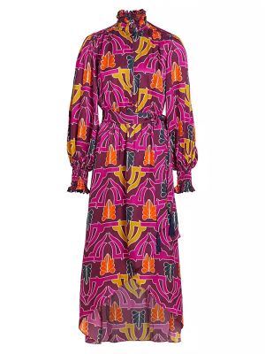 Атласное платье миди с геометрическим узором Borgo De Nor розовое