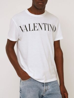Bavlněné tričko s potiskem jersey Valentino černé