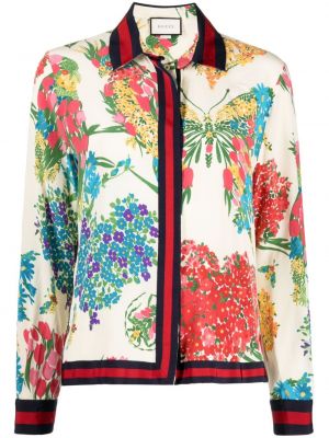 Копринена блуза на цветя с принт Gucci Pre-owned бяло