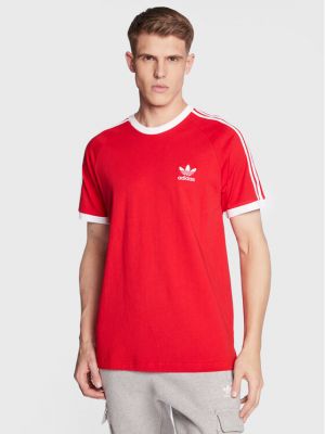 Csíkos slim fit póló Adidas piros