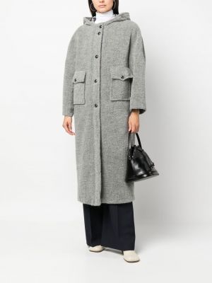 Vlněný kabát s kapucí Emporio Armani šedý