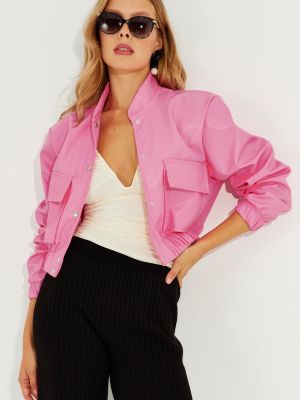 Kožená bomber bunda z imitace kůže Cool & Sexy růžová