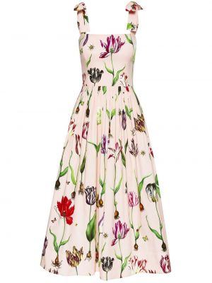 Памучна рокля тип риза на цветя с принт Oscar De La Renta розово