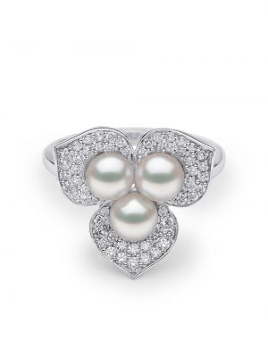 Yoko London Anello Petal in oro bianco 18kt con perle e diamanti - Argento