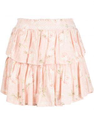 Květinové mini sukně s volány Loveshackfancy - růžová