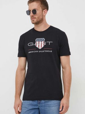 Koszulka bawełniana z nadrukiem Gant czarna