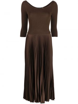 Plisované vlnené midi šaty Polo Ralph Lauren hnedá