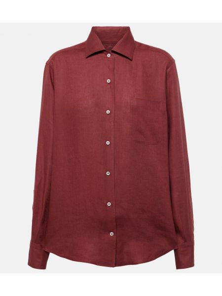 Λινό μακρύ πουκάμισο Loro Piana κόκκινο