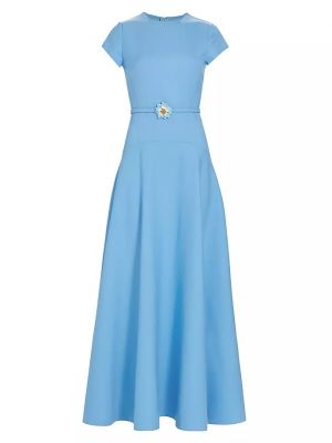 Длинное платье в цветочек с принтом Oscar De La Renta синее