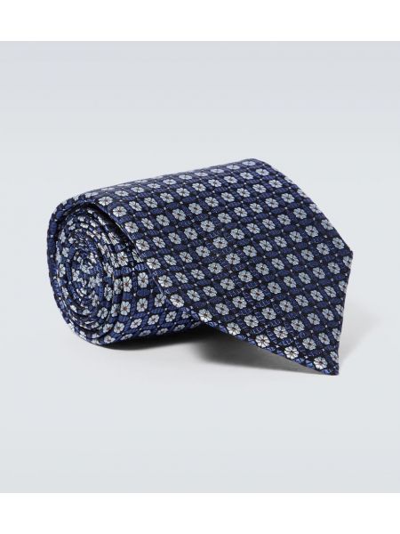 Jedwabny krawat żakardowy Zegna niebieski