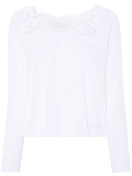 Džemper s cvjetnim printom s čipkom Ermanno Firenze bijela