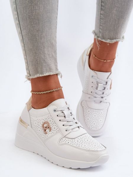 Δερμάτινα sneakers με τακούνι-σφήνα Kesi λευκό