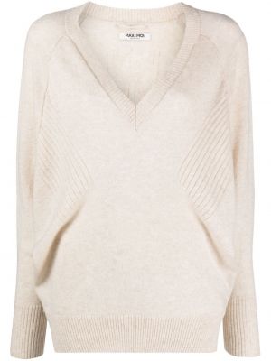 Béžový kašmírový svetr s výstřihem do v Max & Moi