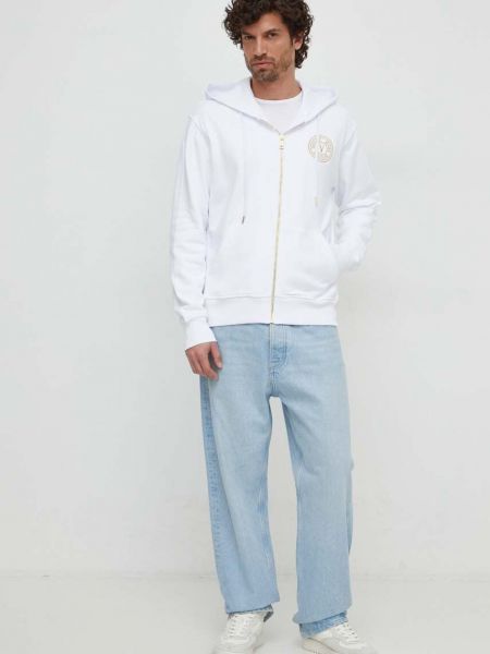 Pamučna hoodie s kapuljačom Versace Jeans Couture bijela